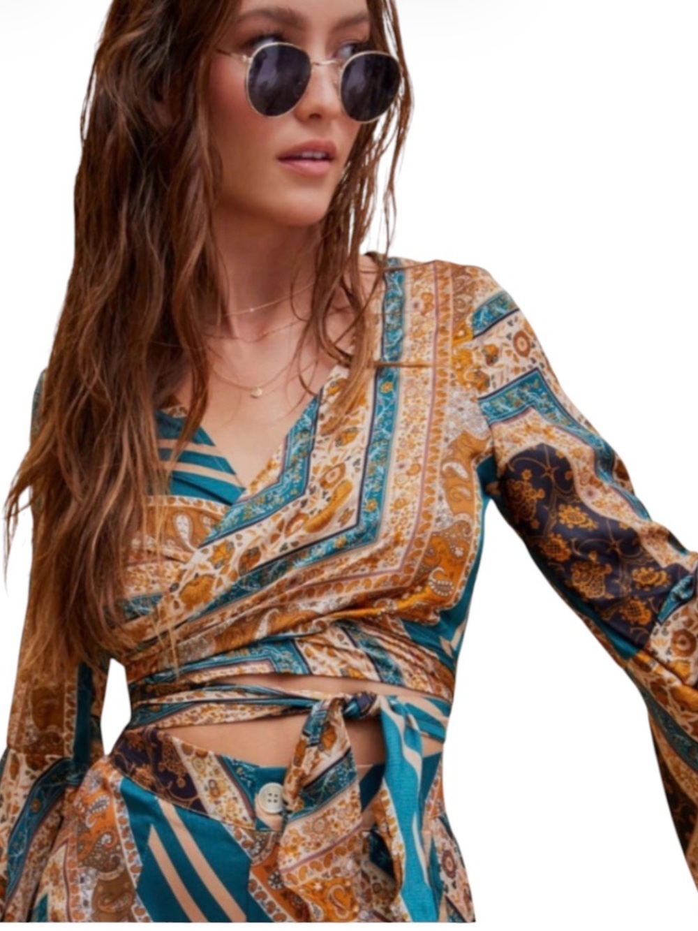 Cider Geo Print Floral Crop Blouse